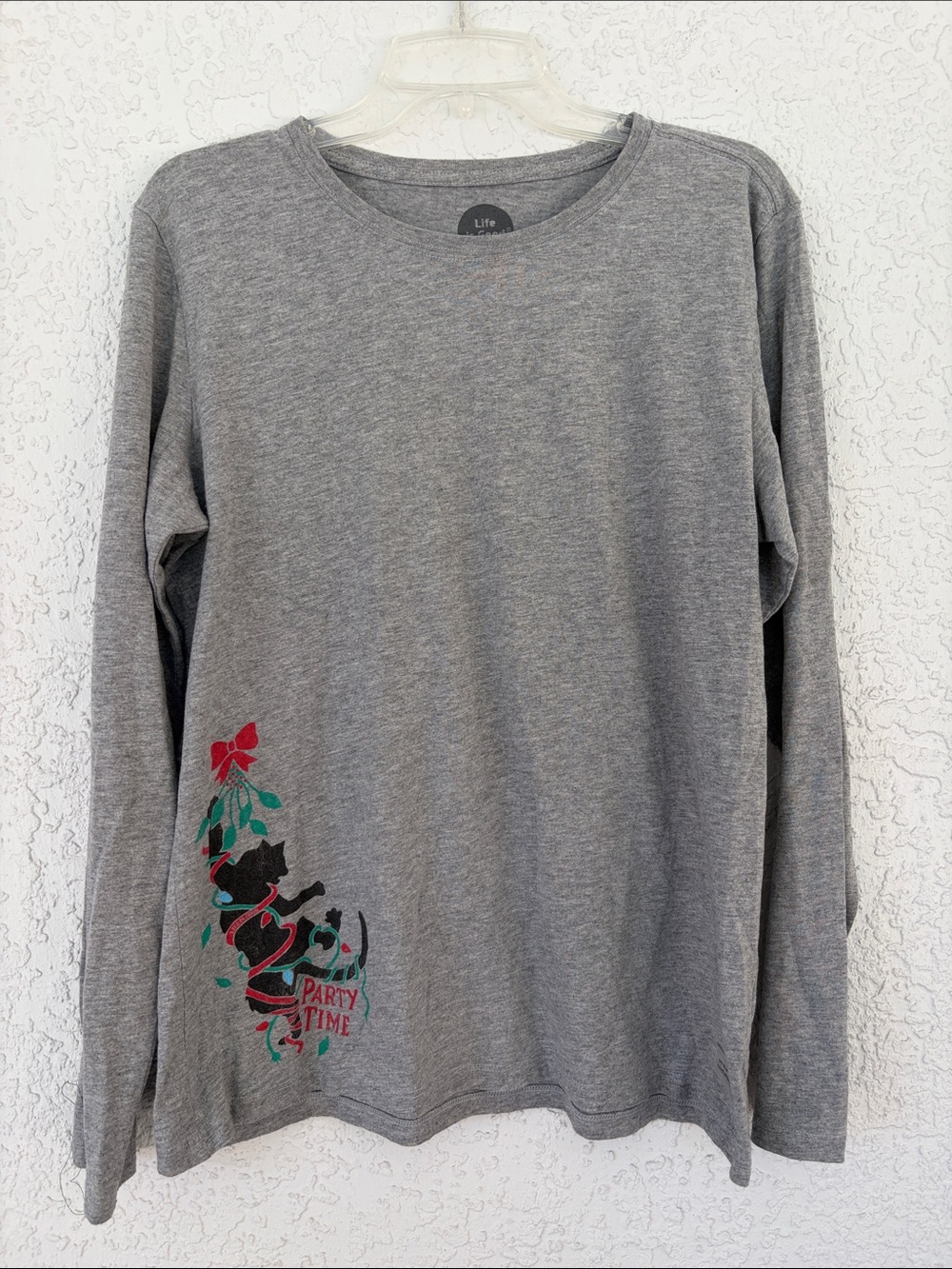 Life Is Good Gray Crusher long sleeve Tee with Logo Print size L